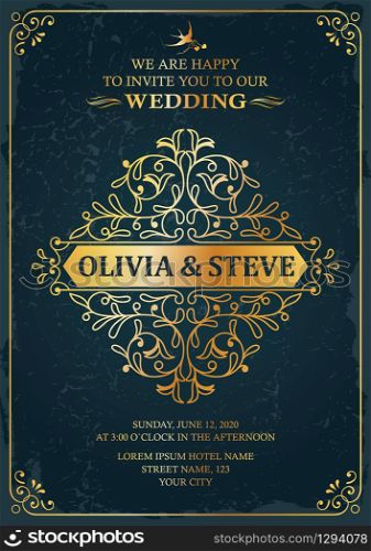 Wedding classic vintage style invitation template card flyer background design vector