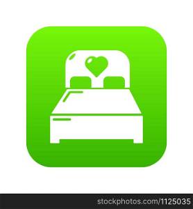 Wedding couple bed icon green vector isolated on white background. Wedding couple bed icon green vector