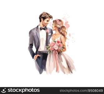 Wedding couple married with flowers watercolor. Vector illustration design.