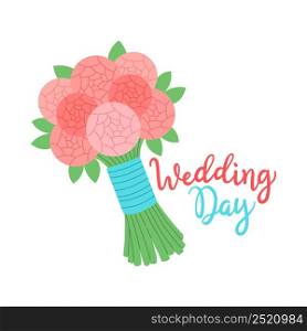 Wedding day colorful bride bouquet vector illustration isolated