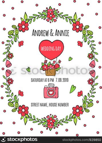 Wedding day poster. Invitation for wedding day. Vector wedding card with ornament flourish illustration. Wedding day poster. Invitation for wedding day