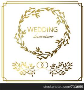 Wedding decoration border. Hand drawn branch. Vector illustration with isolated objects. Wedding decoration border. Hand drawn branch. Vector illustration
