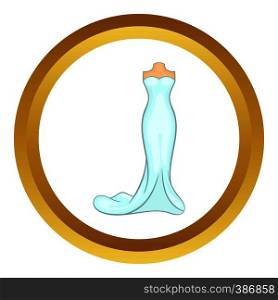 Wedding dress vector icon in golden circle, cartoon style isolated on white background. Wedding dress vector icon