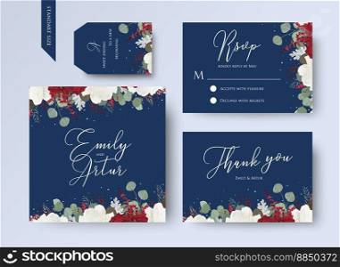 Wedding floral invite thank you rsvp card design vector image
