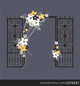 Wedding flower arch with ribbons on gray background. Vector illustration.. Wedding arch. Vector illustration.