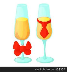 Wedding glasses icon. Cartoon illustration of wedding glasses vector icon for web. Wedding glasses icon, cartoon style