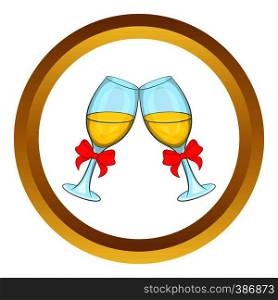 Wedding glasses vector icon in golden circle, cartoon style isolated on white background. Wedding glasses vector icon