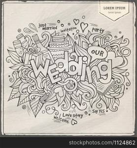 Wedding hand lettering and doodles elements background. Vector illustration. Wedding hand lettering and doodles elements background.