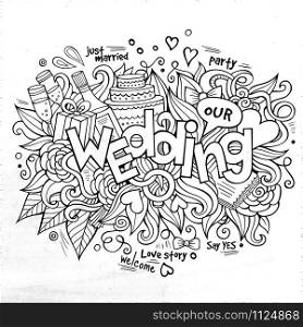 Wedding hand lettering and doodles elements sketch. Vector illustration. Wedding hand lettering and doodles elements sketch.
