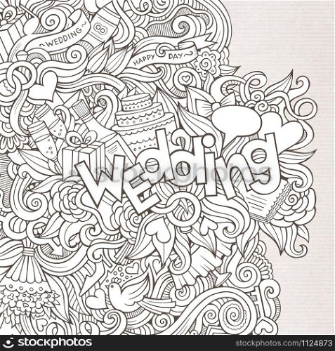 Wedding hand lettering and doodles elements sketch. Vector illustration. Wedding hand lettering and doodles elements sketch