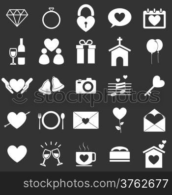 Wedding icons on black background, stock vector