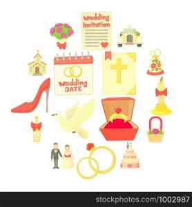 Wedding icons set. Cartoon illustration of 16 wedding vector icons for web. Wedding icons set, cartoon style