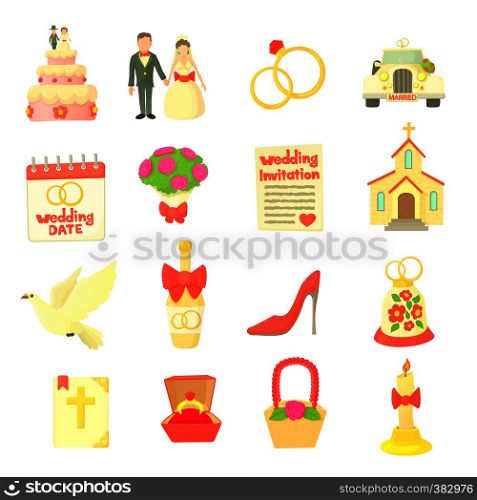 Wedding icons set. Cartoon illustration of 16 wedding vector icons for web. Wedding icons set, cartoon style