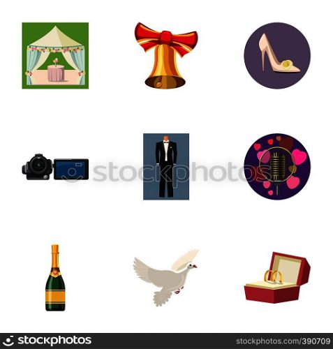 Wedding icons set. Cartoon illustration of 9 wedding vector icons for web. Wedding icons set, cartoon style