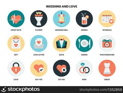Wedding icons set for business, marketing, management