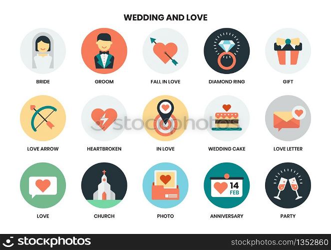 Wedding icons set for business, marketing, management
