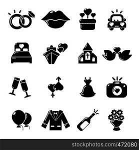 Wedding icons set. Simple illustration of 16 wedding vector icons for web. Wedding icons set, simple style