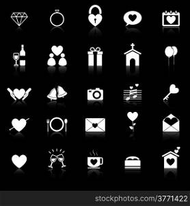 Wedding icons with reflect on black background, stock vector