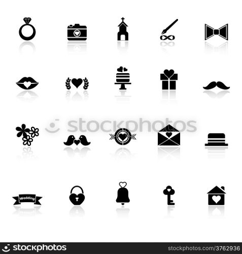 Wedding icons with reflect on white background, stock vector