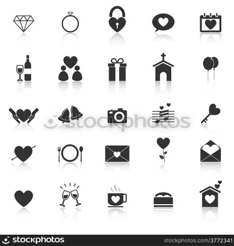 Wedding icons with reflect on white background, stock vector