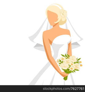 Wedding illustration of beautiful bride. Pretty girl in white dress.. Wedding illustration of beautiful bride.