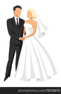 Wedding illustration of bride and groom. Married cute couple.. Wedding illustration of bride and groom.