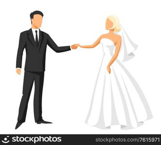 Wedding illustration of bride and groom. Married cute couple.. Wedding illustration of bride and groom.