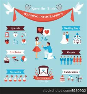 Wedding infographics set with bride and groom symbols vector illustration. Wedding Infographics Set