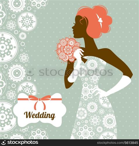 Wedding invitation. Beautiful bride silhouette&#x9;