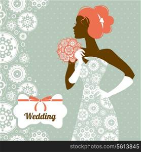 Wedding invitation. Beautiful bride silhouette&#x9;