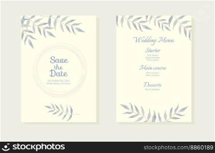 Wedding invitation card background with light blue watercolor botanical leaves. Abstract art background vector design for wedding and vip cover template.. Wedding invitation card background with light blue watercolor botanical leaves.