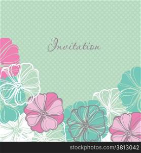 Wedding invitation card design with multicolored drops and floral elements.