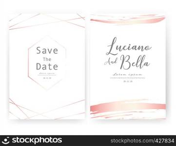 Wedding invitation card, Save the date wedding card, Modern card design with golden geometric and brush stroke, Vector illustration.