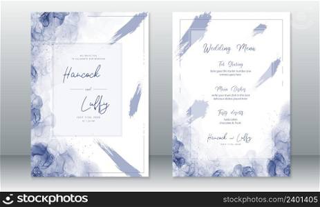Wedding invitation card template blue background with watercolor texture