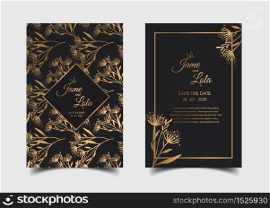 Wedding invitation card template, design with floral pattern and luxury background.
