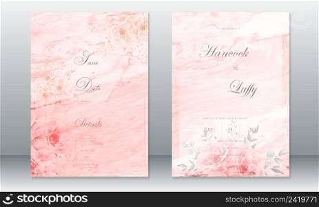 Wedding invitation card template elegant of pink background with watercolor texture and rose bouquet
