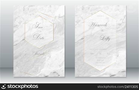 Wedding invitation card template luxury with gray marble watercolor texture and gold line