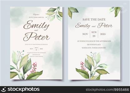 Wedding invitation card template with beautiful Leaves illustration