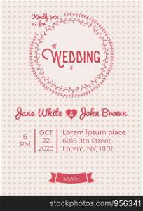 Wedding Invitation Card Template with vine and heart in pink theme
