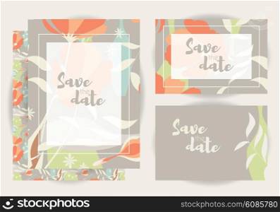 Wedding invitation card templates, wedding set with floral pattern, vector illustration
