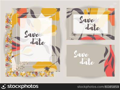 Wedding invitation card templates, wedding set with floral pattern, vector illustration