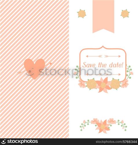Wedding invitation card with pretty stylized flowers.