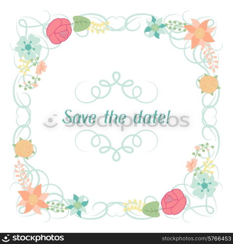 Wedding invitation card with pretty stylized flowers.