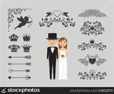 Wedding invitation design elements. Ornate elements for wedding decoration. Vector illustration