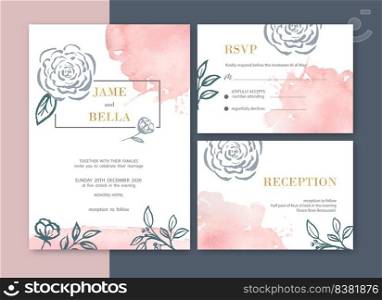 Wedding Invitation design with foliage Romantic, creative flower watercolor vector illustration 