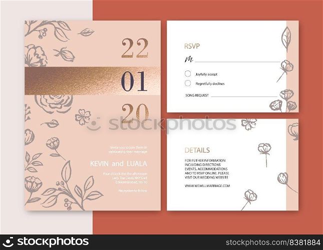 Wedding Invitation design with foliage Romantic, luxury flower watercolor vector illustration