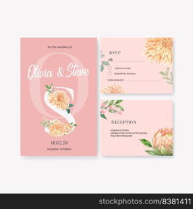 Wedding Invitation design with foliage Romantic, vintage flower watercolor vector illustration