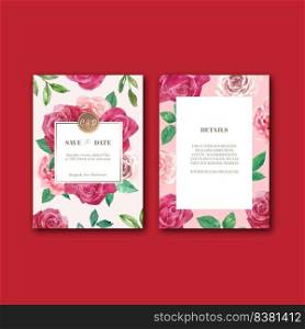 Wedding Invitation design with foliage Romantic, vintage flower watercolor vector illustration