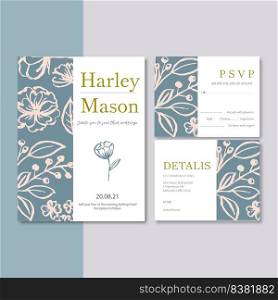Wedding Invitation design with plants Romantic, contrast flower watercolor vector illustration