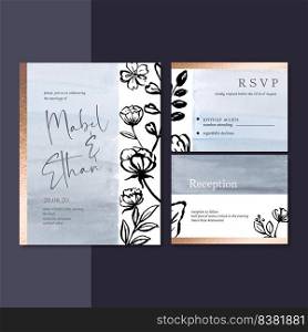 Wedding Invitation design with plants Romantic, luxury flower watercolor vector illustration